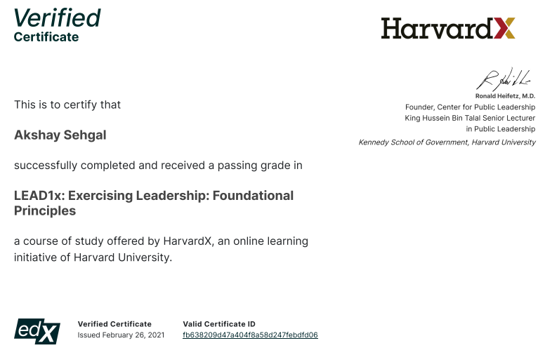 Harvard certificate akshay sehgal